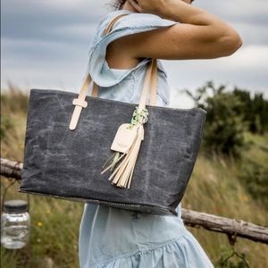 NWT Consuela Flynn Canvas East-West Tote Grey Waxed exterior
